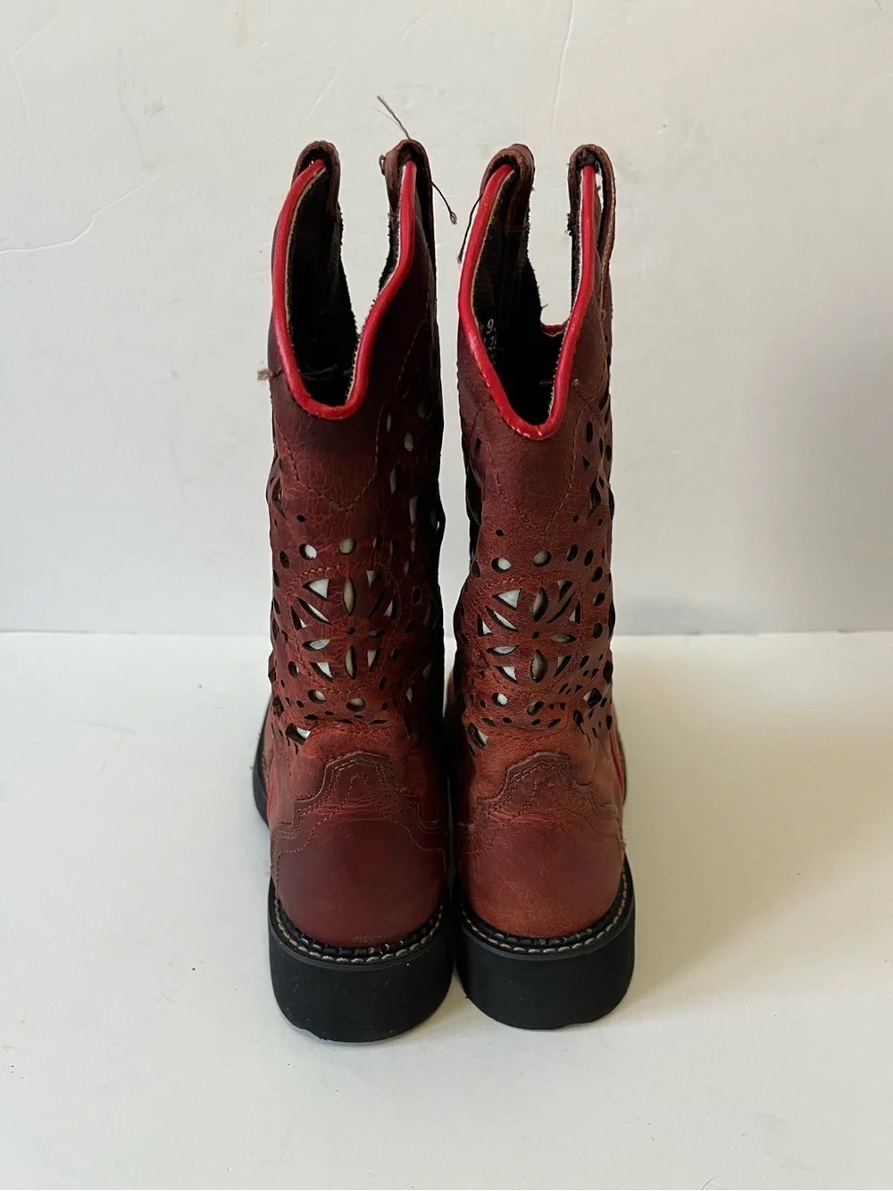 Justin Leather Western Cowboy Boots Women's Red Brown Size 9.5B